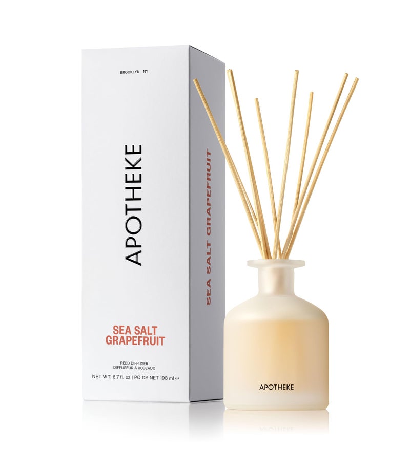 Apotheke Luxury Scented Reed Diffuser for Home, Sea Salt Grapefruit - 6.7 Fl Oz Essential Oil Aromatherapy - 10 Rattan Scent Sticks Room Diffuser - Long-Lasting Fragrance for Bedroom, Home, Bathroom - Image 1